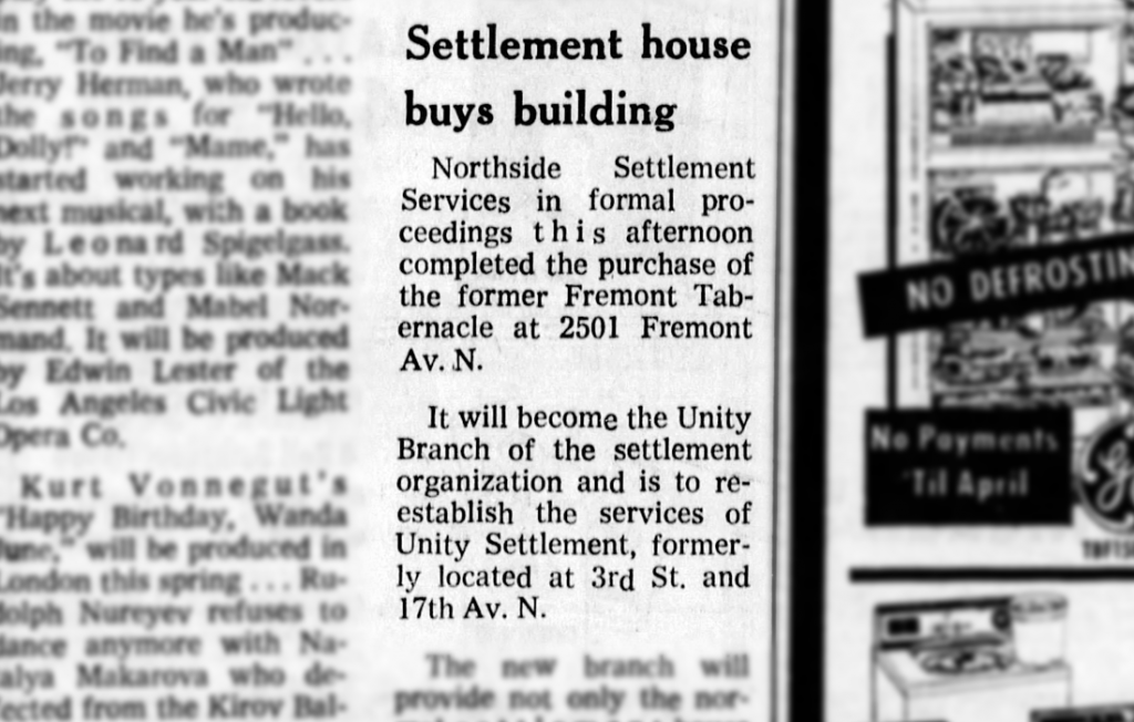 Headline: Settlement house buys building
